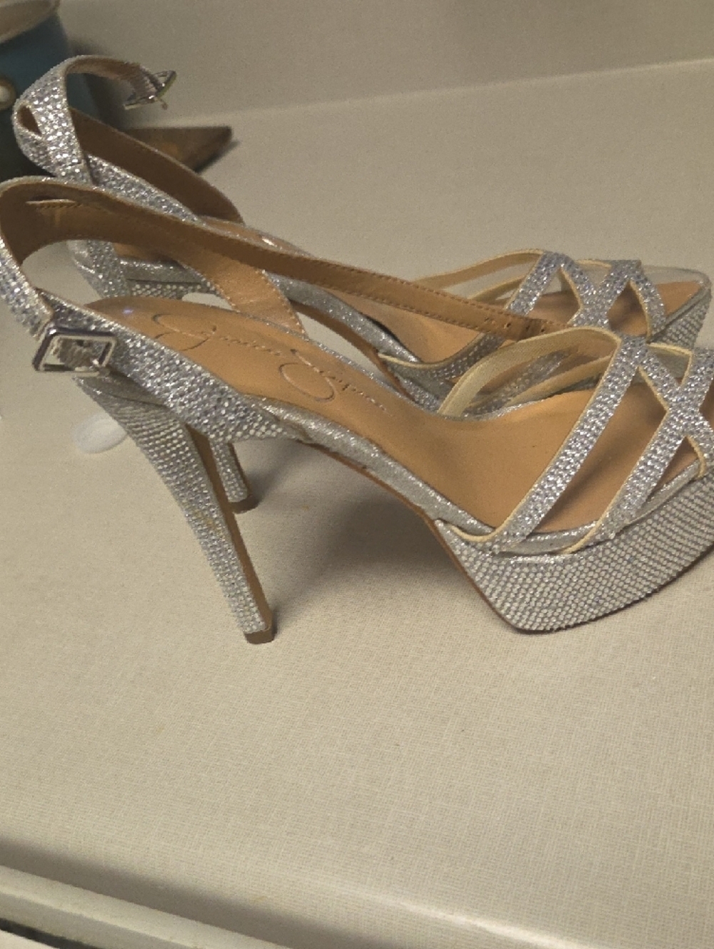 Jessica Simpson Silver Glitter Slingback Sandals - Picture 3 of 7